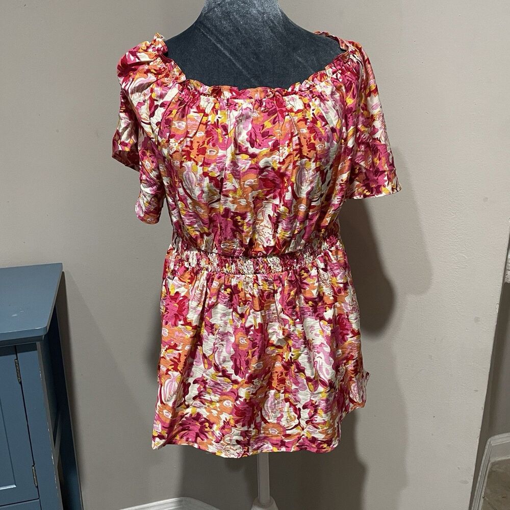 NWT Bebonnie Womens Multicolor Floral Off The Shoulder Blouse Top Size XL